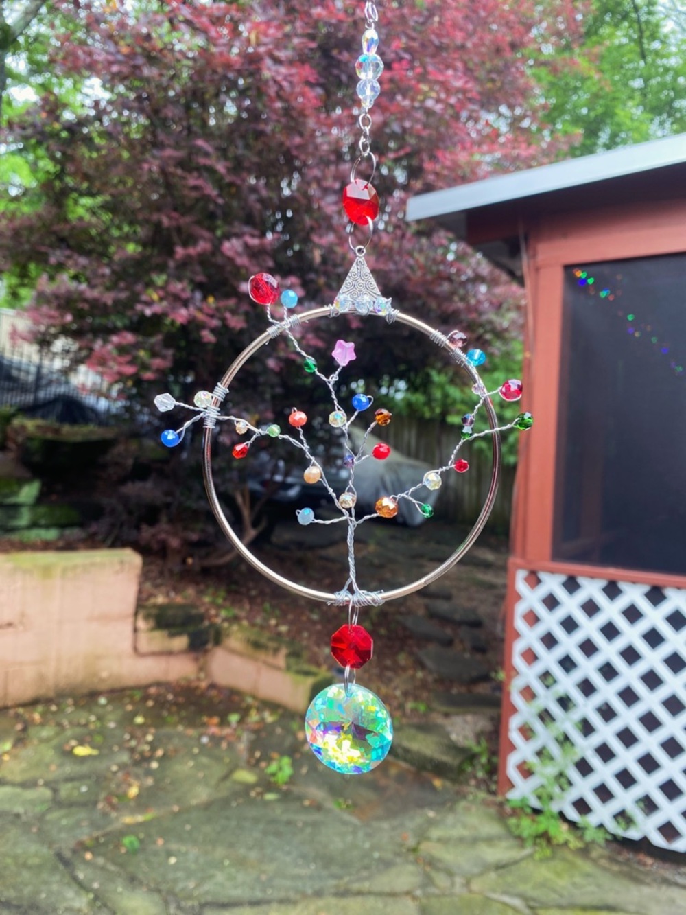 Multicolor Tree of Life Suncatcher Ornament with Crystal Prism